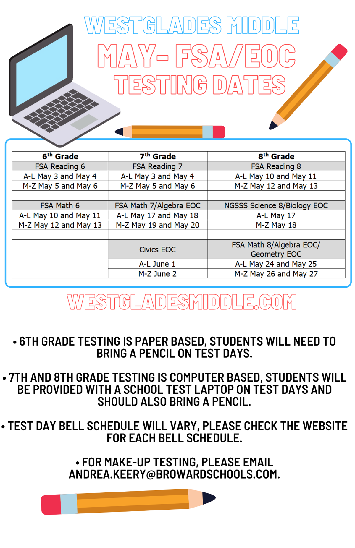 May FSA/EOC Testing Information & Calendar